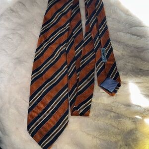 JZ Boulder Orange and Navy Silk Tie Striped Made In USA 100% Silk Necktie